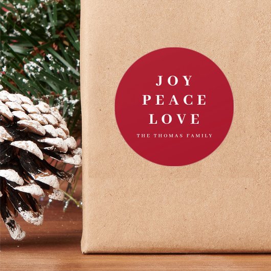 Red Joy Peace Liebe Minimaler Name der Weihnachtsf Runder Aufkleber