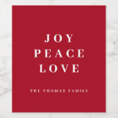 Red Joy Peace Liebe Minimaler Name der Weihnachtsf Weinetikett (Einzelnes Label)