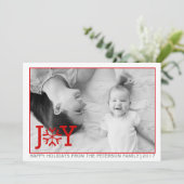 Red "JOY", Schneeflocken Weihnachtswohnung Foto Feiertagskarte (Stehend Vorderseite)