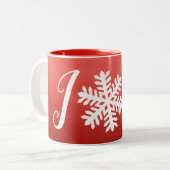 Red Joy Snowflake Zweifarbige Tasse (Vorderseite Links)