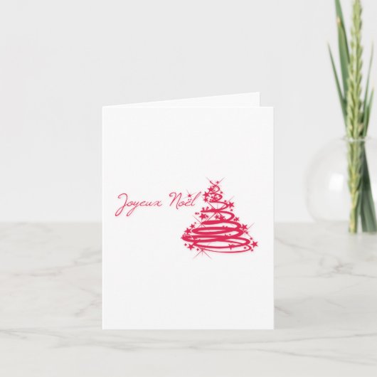 Red Joyeux Noël mit Weihnachtsbaum Feiertagskarte (Vorderseite)