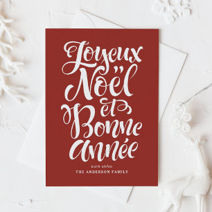 Red Joyeux Noël und Bonne Année Calligraphie Feiertagspostkarte