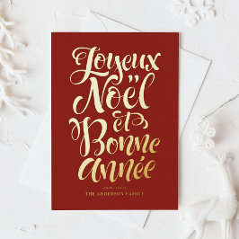 Red Joyeux Noël und Bonne Année Calligraphie Folien Feiertagskarte