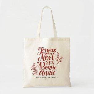 Red Joyeux Noël und Bonne Année Moderne Skripte Tragetasche