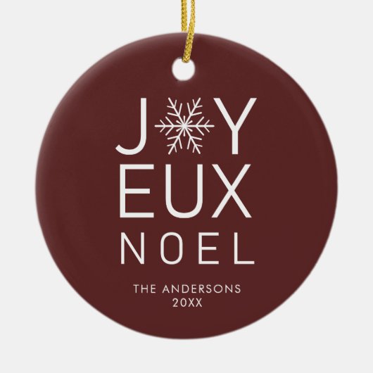 Red Joyeux Weihnachten Moderne Typografie Holiday Keramik Ornament (Vorne)
