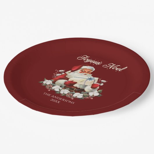 Red Joyeux Weihnachten Pappteller (Schrägansicht)