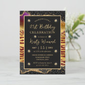 Red Jungle Safari Glitzer Agate 21. Geburtstag Einladung (Stehend Vorderseite)