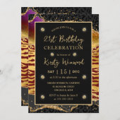 Red Jungle Safari Glitzer Agate 21. Geburtstag Einladung (Vorne/Hinten)