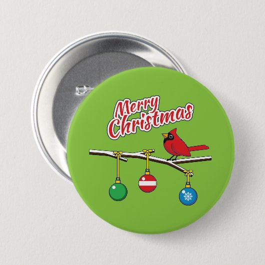 Red Kardinal auf Christmas Bare Branch - Merry Xma Button (Vorne & Hinten)