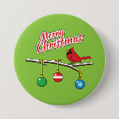 Red Kardinal auf Christmas Bare Branch - Merry Xma Button (Vorderseite)