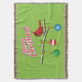 Red Kardinal auf Christmas Bare Branch - Merry Xma Decke (Vorderseite Vertikal)