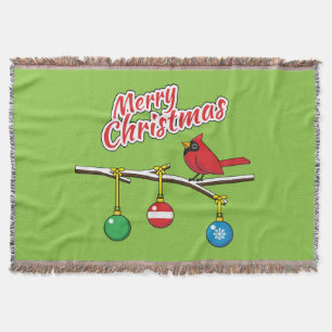 Red Kardinal auf Christmas Bare Branch - Merry Xma Decke
