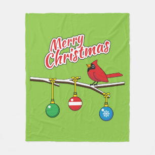 Red Kardinal auf Christmas Bare Branch - Merry Xma Fleecedecke