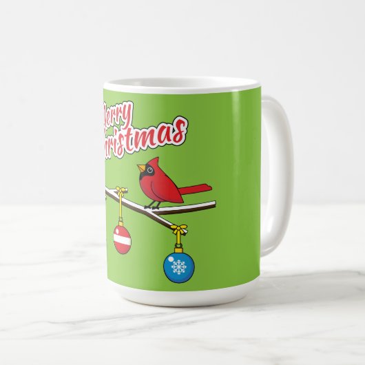 Red Kardinal auf Christmas Bare Branch - Merry Xma Kaffeetasse (VorderseiteRechts)