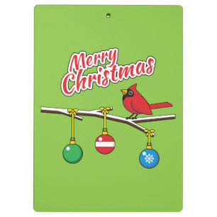 Red Kardinal auf Christmas Bare Branch - Merry Xma Klemmbrett
