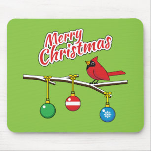 Red Kardinal auf Christmas Bare Branch - Merry Xma Mousepad