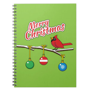 Red Kardinal auf Christmas Bare Branch - Merry Xma Notizblock