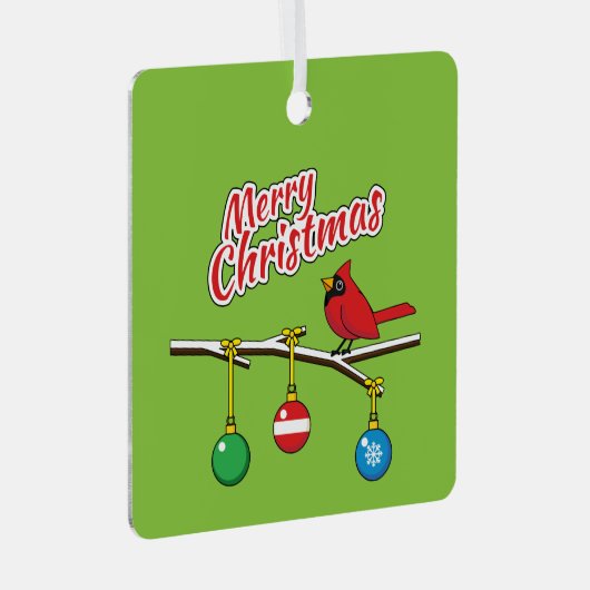 Red Kardinal auf Christmas Bare Branch - Merry Xma Ornament Aus Metall (Vorderseite Rechts)