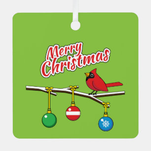 Red Kardinal auf Christmas Bare Branch - Merry Xma Ornament Aus Metall
