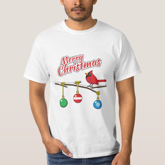 Red Kardinal auf Christmas Bare Branch - Merry Xma T-Shirt (Vorderseite)