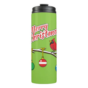 Red Kardinal auf Christmas Bare Branch - Merry Xma Thermosbecher