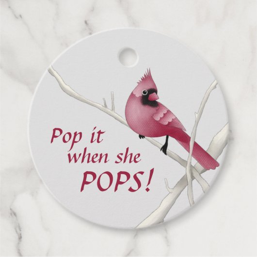 Red Kardinal Baby Dusche Pop Es, wenn sie Pop! Geschenkanhänger (Vorderseite)