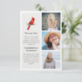 Red Kardinal Bird 3 Foto Beileid Beerdigung Dankeskarte (Stehend Vorderseite)