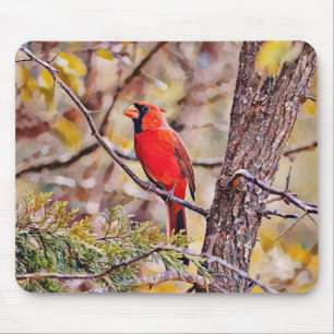 Red Kardinal Bird Art Mouse Pad Mousepad