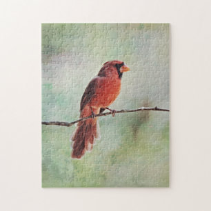 Red Kardinal Bird auf einem Zweig Art Puzzle