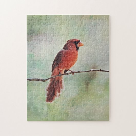 Red Kardinal Bird auf einem Zweig Art Puzzle (Vertikal)