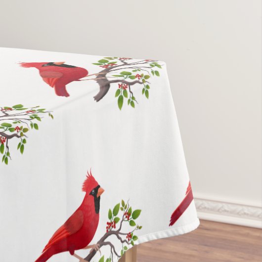 Red Kardinal Bird auf White Tableclout Tischdecke (Beispiel)