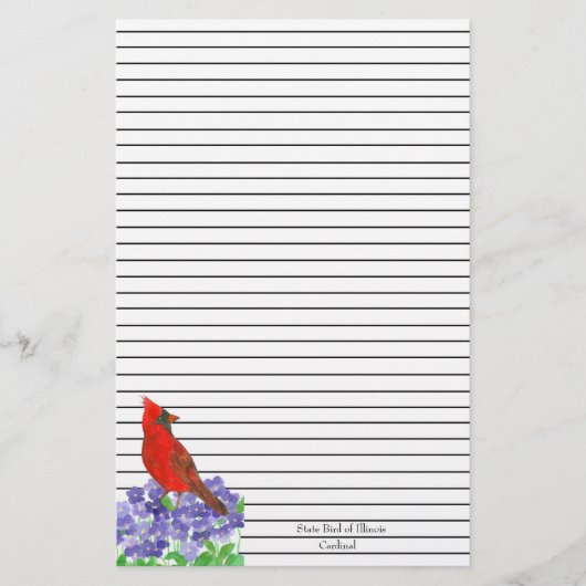 Red Kardinal Bird Black Lined Briefpapier (Vorderseite)