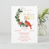 Red Kardinal Bird Christmas Company Party Einladung (Stehend Vorderseite)