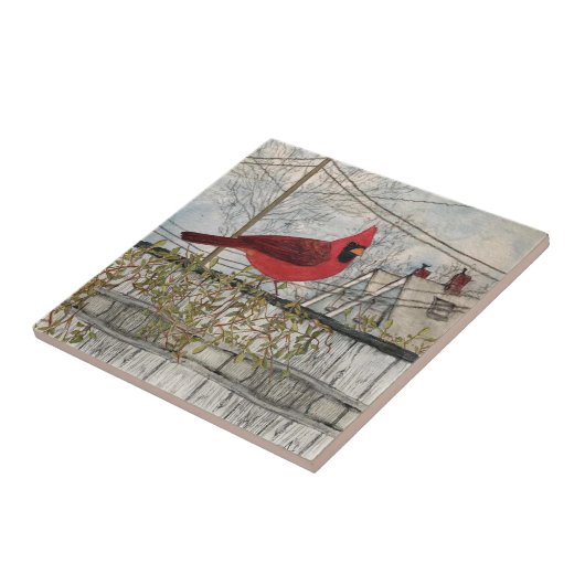 Red Kardinal Bird City Keramik Tile Fliese (Seite)