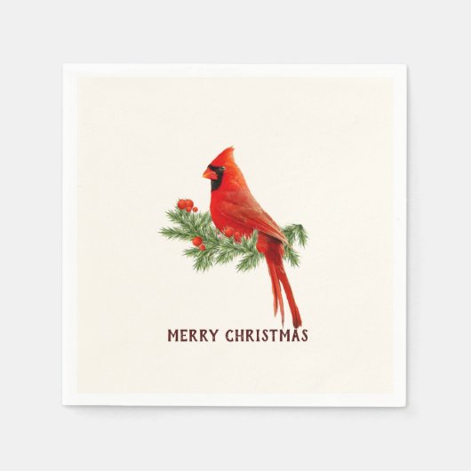 Red Kardinal Bird Frohe Weihnachtszeitung Napkin Serviette (Vorderseite)
