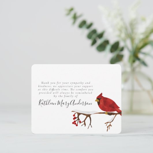 Red Kardinal Bird Funerbital Dankeskarte (Stehend Vorderseite)