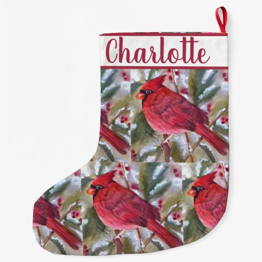 Red Kardinal Bird Großer Weihnachtsstrumpf (Rückseite)