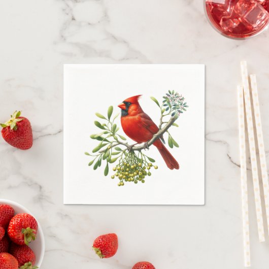 Red Kardinal Bird Holiday Mistletoe Serviette (Beispiel)