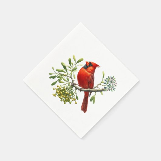Red Kardinal Bird Holiday Mistletoe Serviette (Ecke)