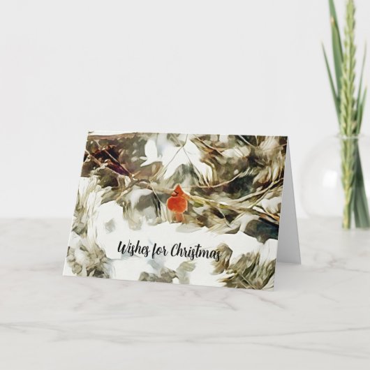 Red Kardinal Bird in Snow Branches Weihnachten Karte (Vorderseite)