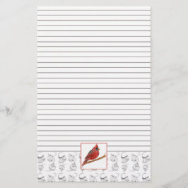 Red Kardinal Bird Lined Stationery Briefpapier
