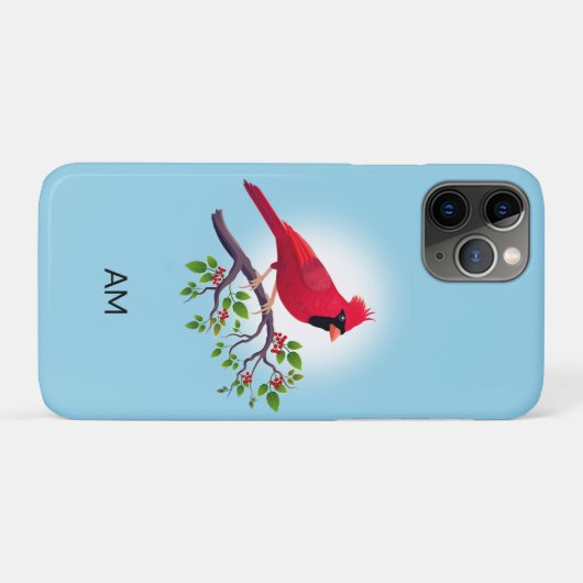 Red Kardinal Bird & Monogram on Light Blue Case M (Rückseite (Horizontal))