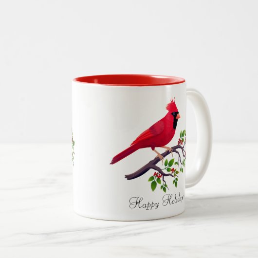 Red Kardinal Bird on Tree Branch Two-Tone Coffee M Zweifarbige Tasse (VorderseiteRechts)