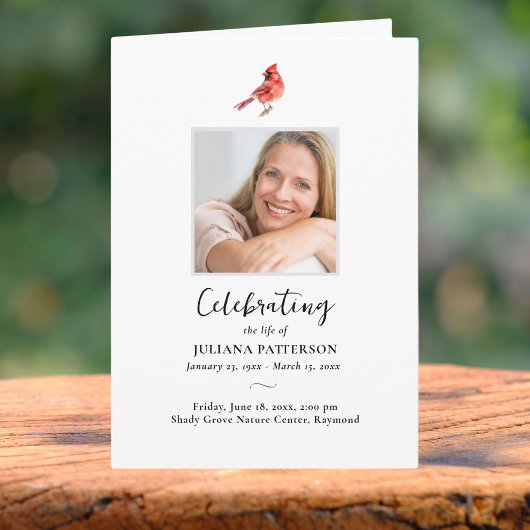 Red Kardinal Bird, Order of Service Beuneral Fotos Programm