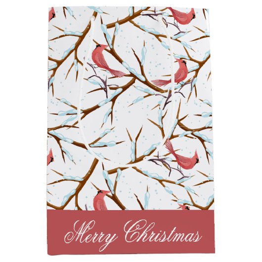 Red Kardinal Bird Pattern Frohe Weihnachtsgeschenk Mittlere Geschenktüte (Vorderseite)