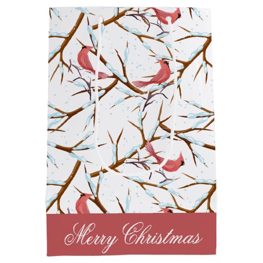 Red Kardinal Bird Pattern Frohe Weihnachtsgeschenk Mittlere Geschenktüte (Rückseite)