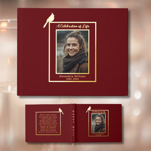 Red Kardinal Bird Real Foil Funerbital Gästebuch