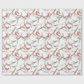Red Kardinal Bird Snowy Tree Muster Weihnachten Geschenkpapier (Flach)