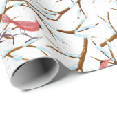 Red Kardinal Bird Snowy Tree Muster Weihnachten Geschenkpapier (Rolleneckpunkt)