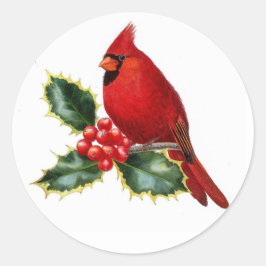 Red Kardinal Bird und Holly Berry Weihnachten Runder Aufkleber